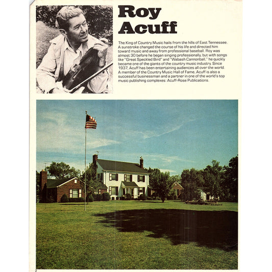 Roy Acuff Portrait, Bio & Home 1977 Photo Print AF3-7