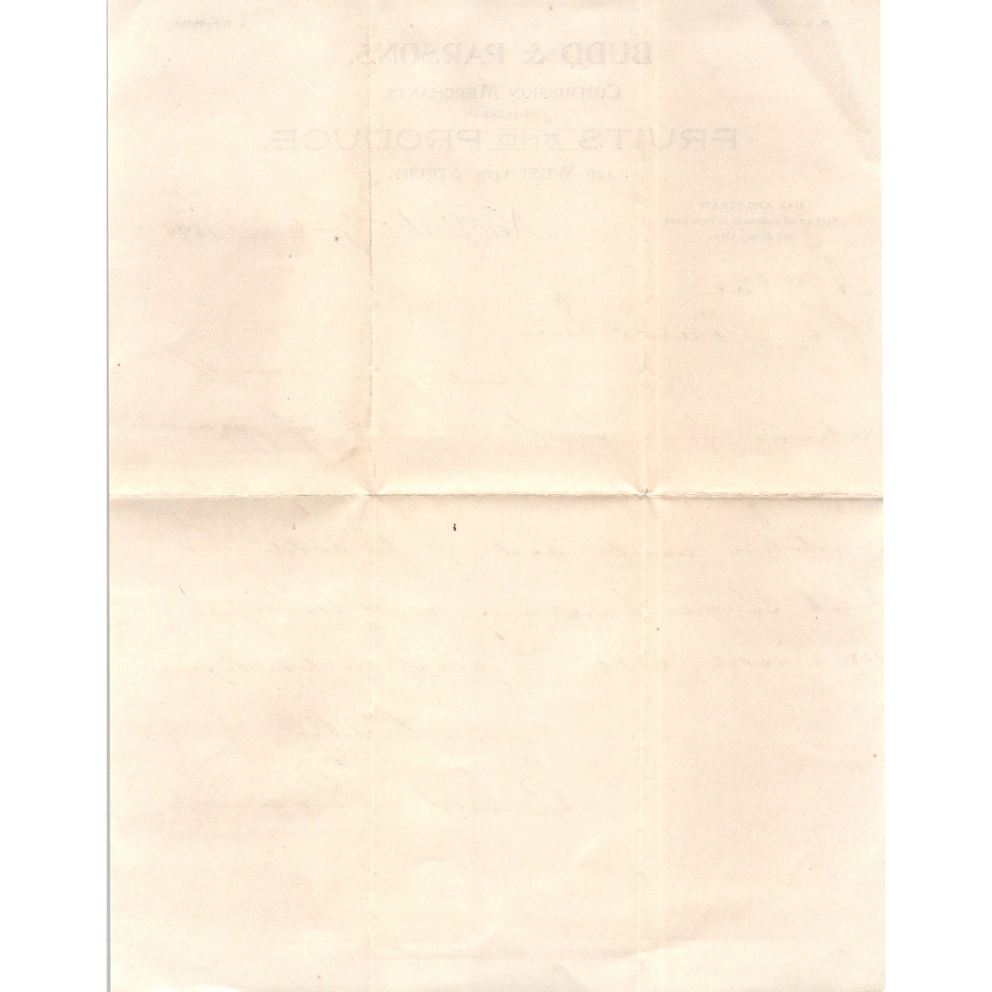 1895 Budd & Parsons Fruits and Produce New York Receipt Letterhead D24