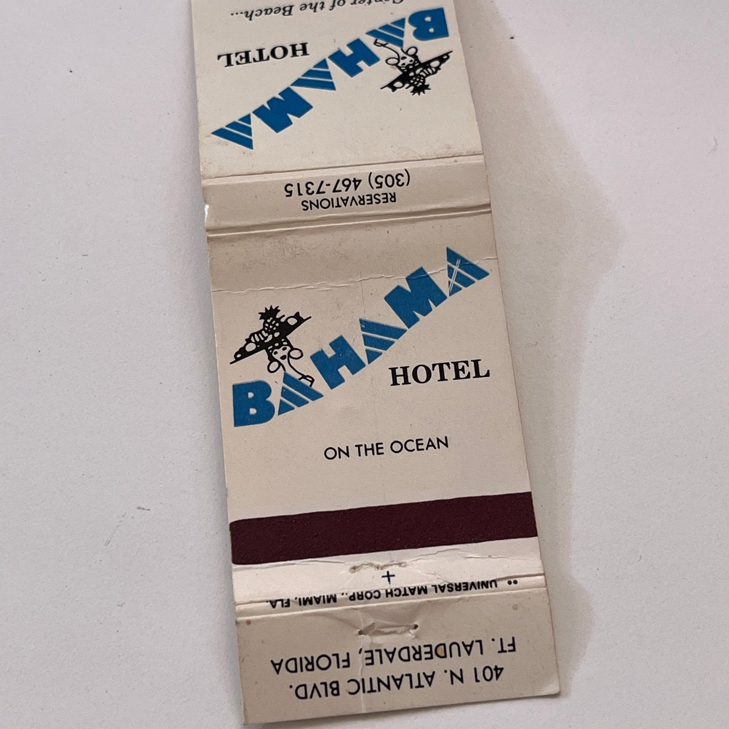 Bahama Hotel on the Ocean Fort Lauderdale FL Vintage Matchbook Cover TB6-MB1-10