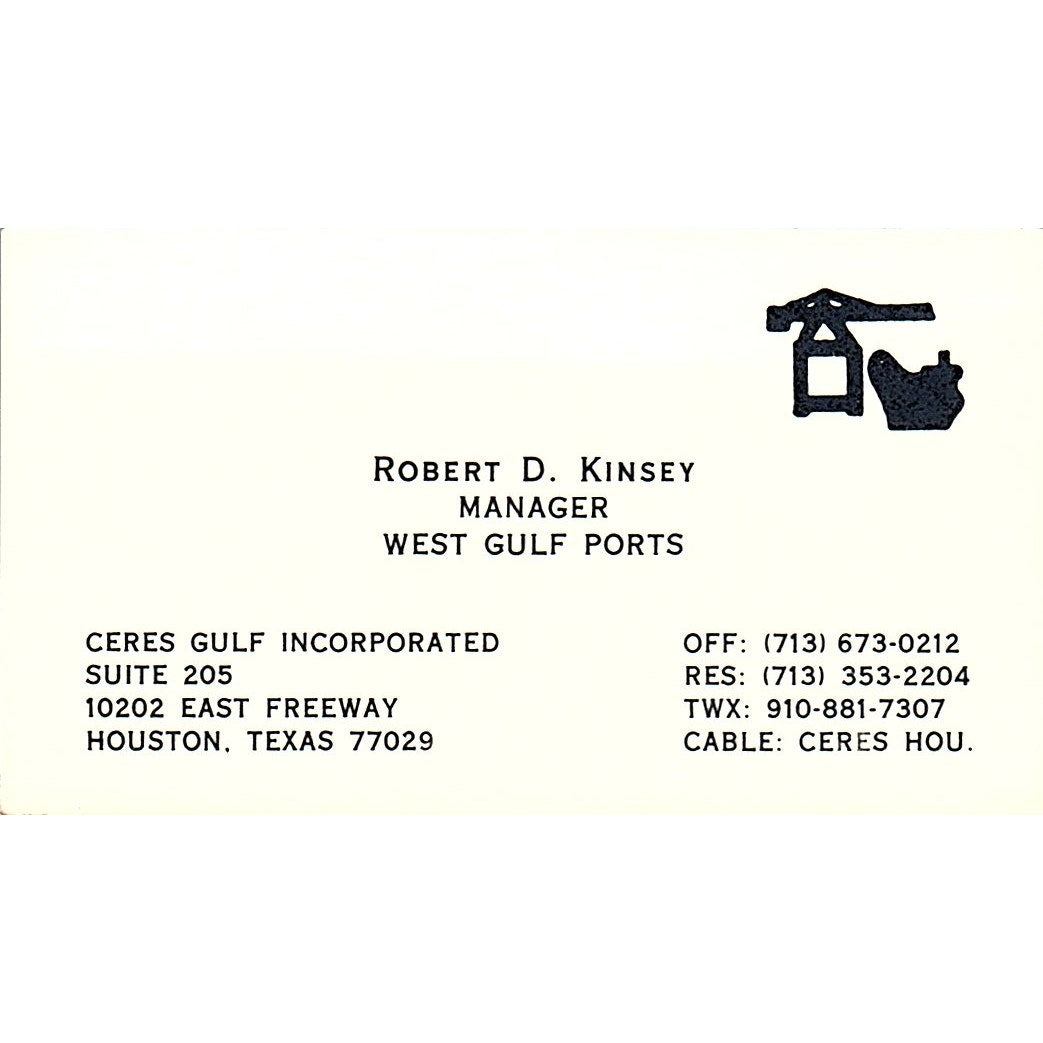 Ceres Gulf Inc. Robert D. Kinsey Houston Texas Vintage Business Card SB4-B11