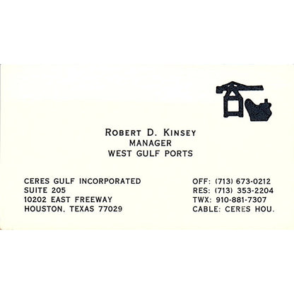 Ceres Gulf Inc. Robert D. Kinsey Houston Texas Vintage Business Card SB4-B11