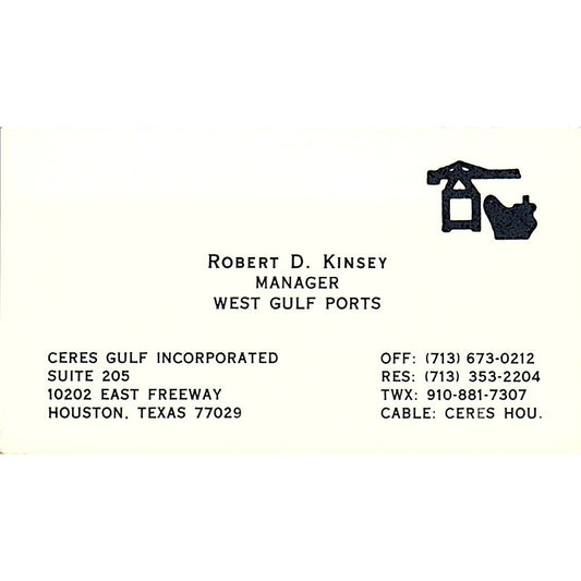 Ceres Gulf Inc. Robert D. Kinsey Houston Texas Vintage Business Card SB4-B11