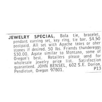 John Bensel Jewelry Special Pendleton Oregon 1972 Ad AF8-S9