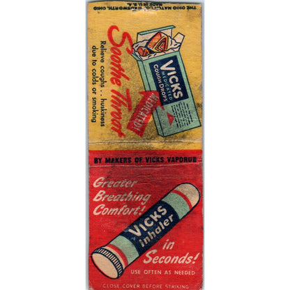 Vicks Inhaler & Cough Drops Vintage Matchbook Cover SD2-Y9