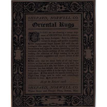 Oriental Rugs Shepard, Norwell Co. Boston c1905 Victorian Ad D13