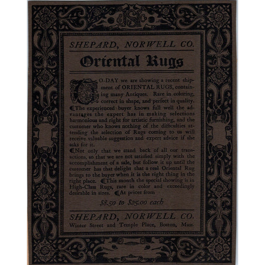 Oriental Rugs Shepard, Norwell Co. Boston c1905 Victorian Ad D13
