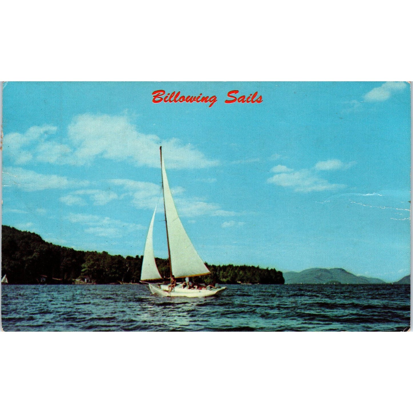 1962 Billowing Sails Sailboat on a Mountain Lake Vintage Postcard PE2