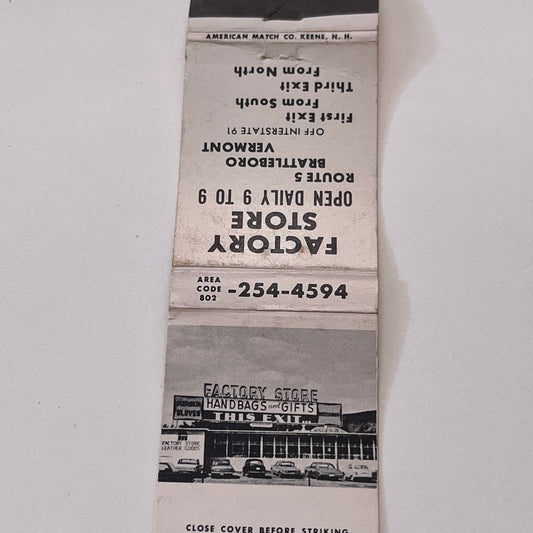 Factory Store Route 5 Brattleboro Vermont Vintage Matchbook Cover TB6-MB1-10