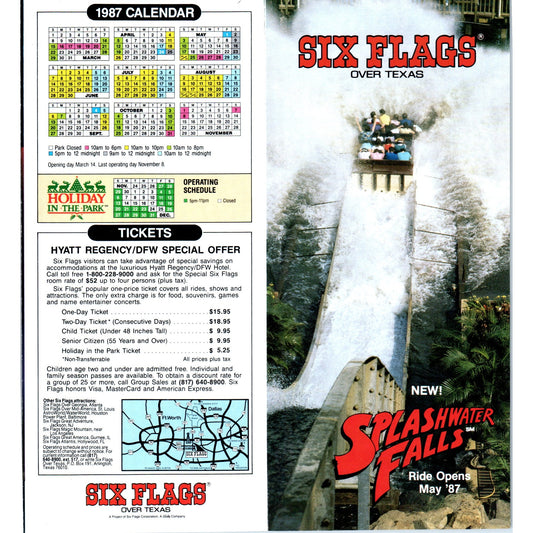 1980s Six Flags Over Texas Splashwater Falls New Ride Opening Brochure TF4-BC