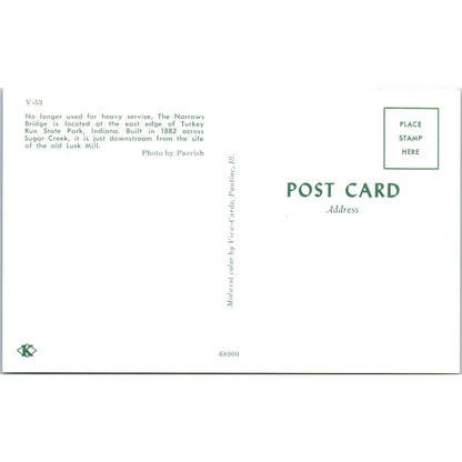 Narrows Bridge Sugar Creek Indiana Vintage Covered Bridge Postcard PD1