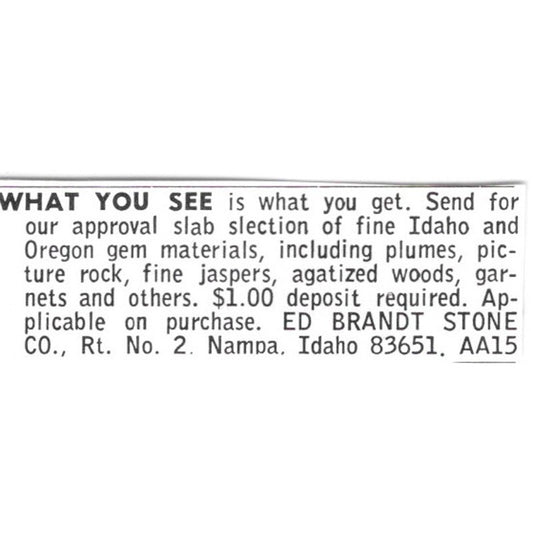 Ed Brandt Stone Lapidary Nampa Idaho 1972 Ad AF8-S10