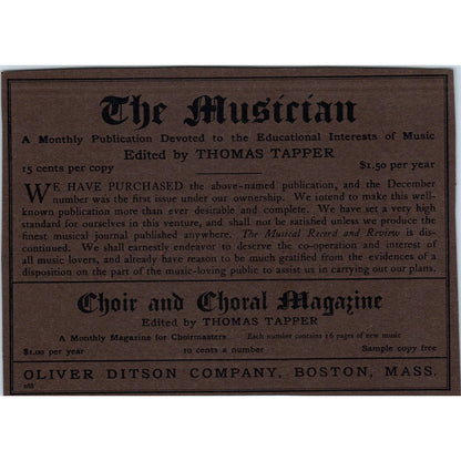 The Musician Choral Magazine Oliver Ditson Boston c1905 Victorian Ad AE9-MA4