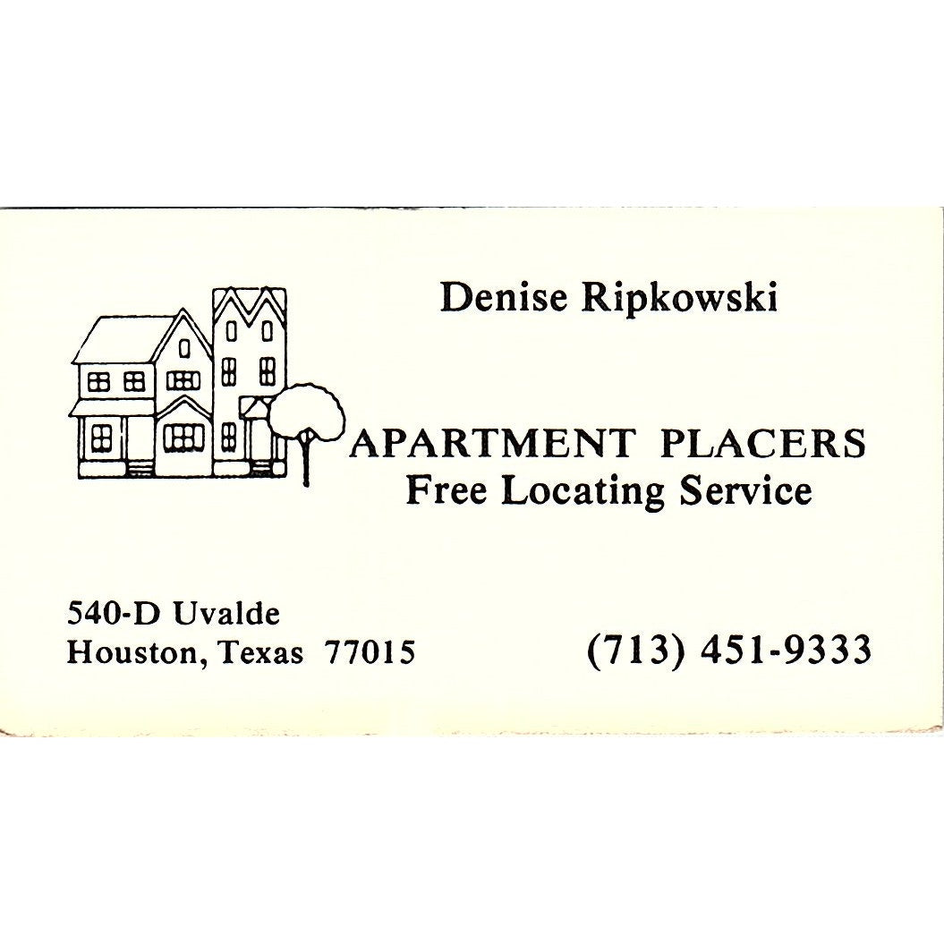 Denise Ripkowski Apartment Placers Houston TX Vintage Business Card SE3-B15