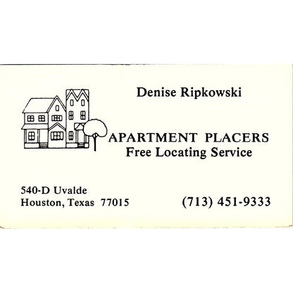 Denise Ripkowski Apartment Placers Houston TX Vintage Business Card SE3-B15