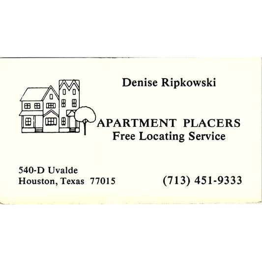 Denise Ripkowski Apartment Placers Houston TX Vintage Business Card SE3-B15