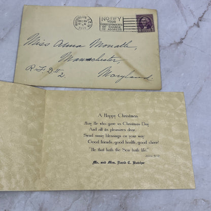 1932 Card and Envelope Anna Mouath Maryland Postal Cover Ai5-PCL