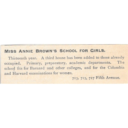 Miss Annie Brown's School For Girls Fifth Avenue NY 1892 Magazine Ad AK6-S2