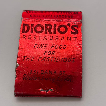 Waverly Inn Cheshire, Diorio's Restaurant Waterbury CT Matchbook Cover TB8-MB-1