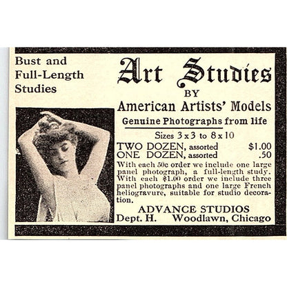 Art Studies by Artists Models Advance Studios Woodlawn Chicago - 1908 Ad AF5-5