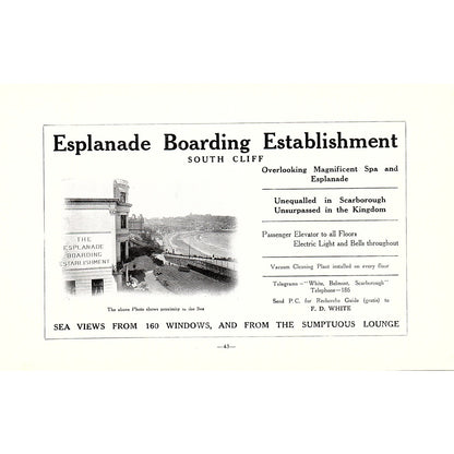 Esplanade Boarding Establishment South Cliff, The Spa Scarborough c1910 Ad AF3-9