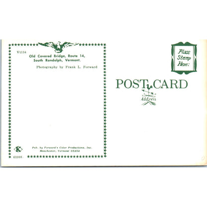 Old Covered Bridge South Randolph VT Vintage Covered Bridge Postcard PC14