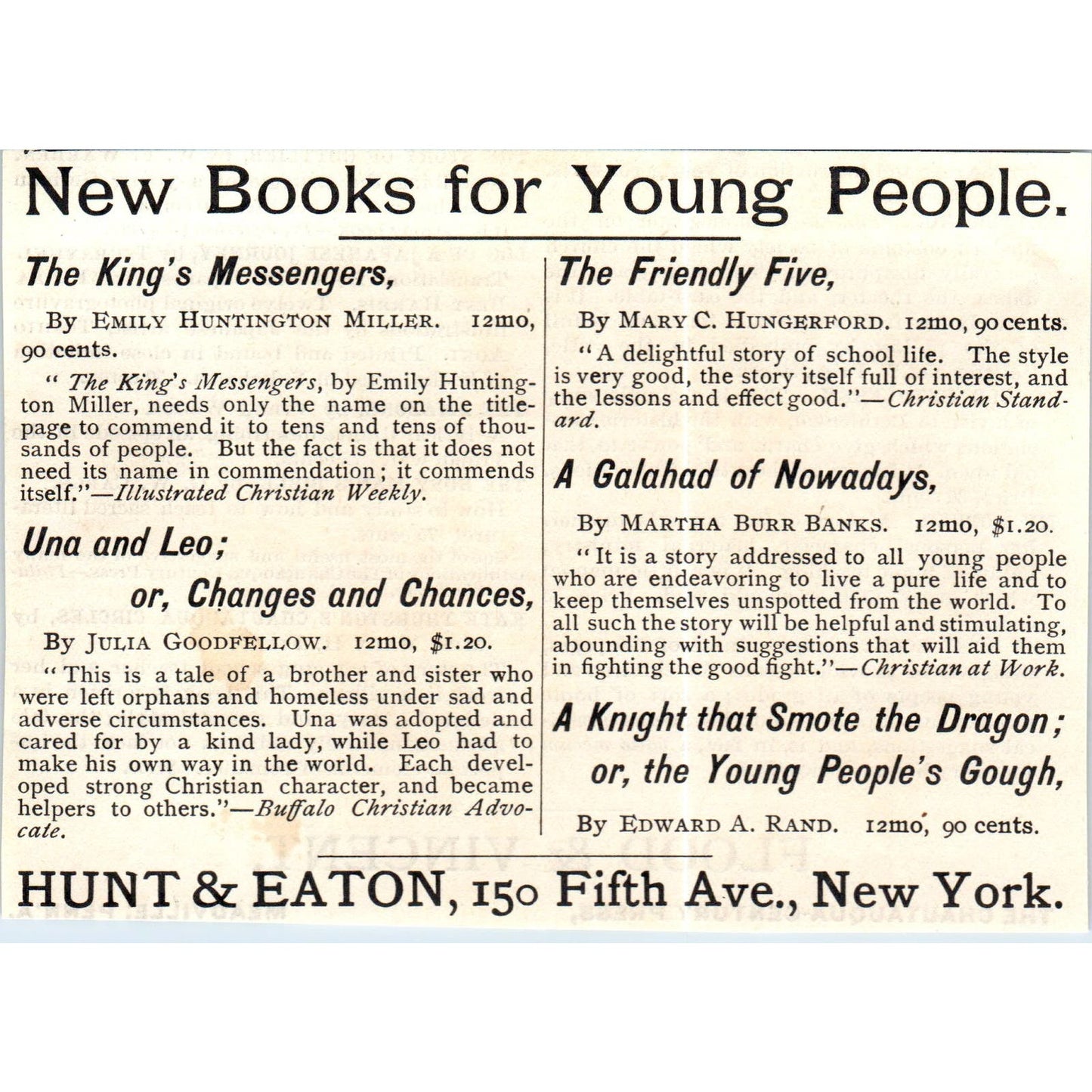 Hunt & Eaton NY New Books for Young People c1890 Victorian Ad AE8-CH1