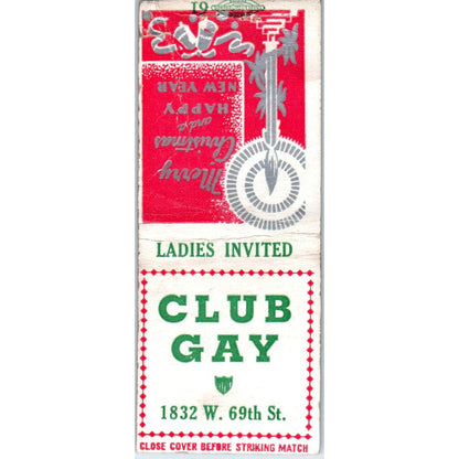 Club Gay 1832 W. 69th St Chicago Vintage Matchbook Cover SD2-Y11