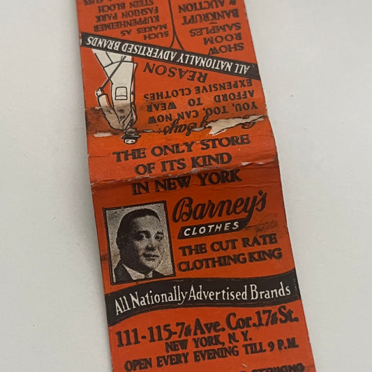 Barney's Clothes 7th Ave New York NY Vintage Matchbook Cover TB8-MB2-1