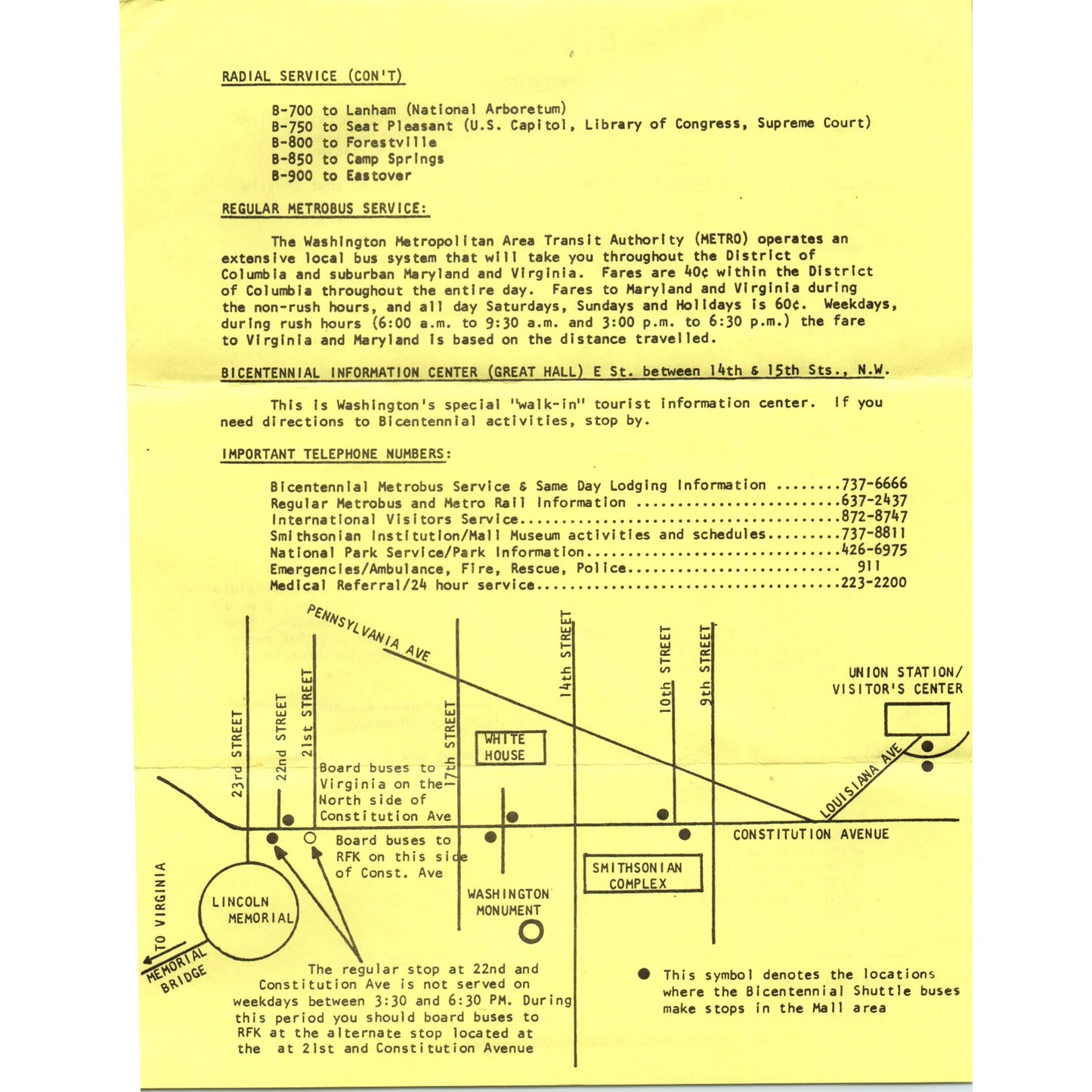 1976 Pennsylvania Metrobus Bicentennial Service Travel Information Leaflet TF4BB