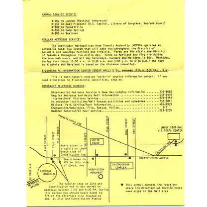 1976 Pennsylvania Metrobus Bicentennial Service Travel Information Leaflet TF4BB