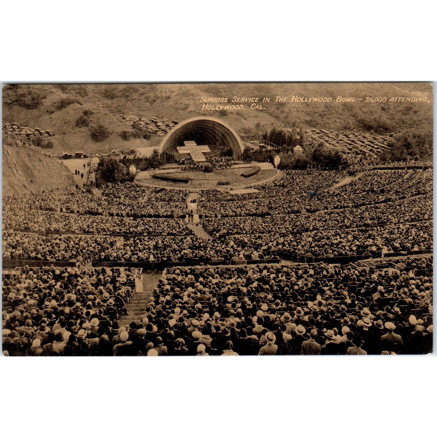 Sunrise Service in the Hollywood Bowl California Vintage Postcard PD10