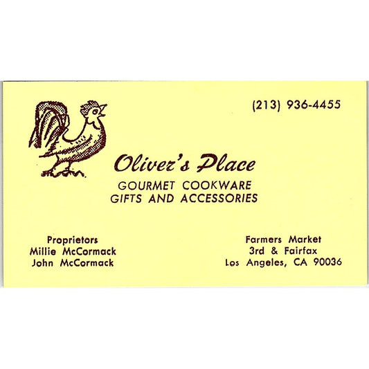 Millie & John  McCormack Oliver's Place Los Angeles Vintage Business Card SD9-B9