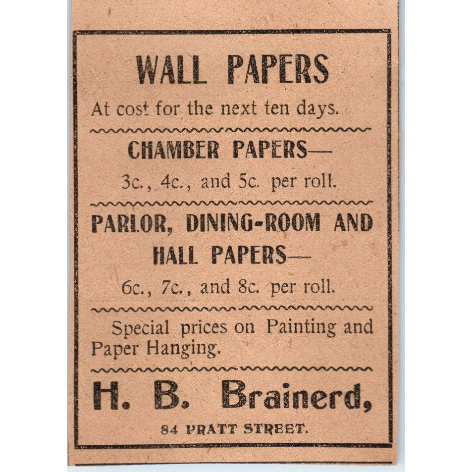 H.B. Brainerd Wall Papers Pratt Street Hartford 1901 Newspaper Ad AD8-HS4