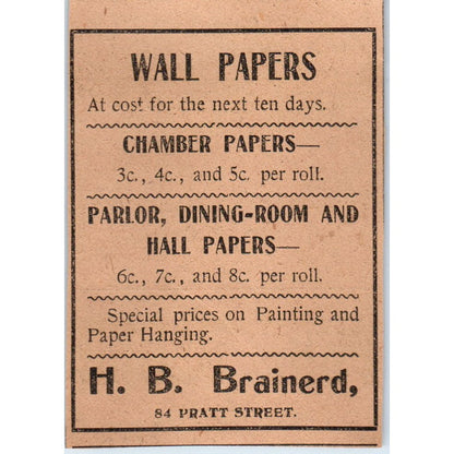 H.B. Brainerd Wall Papers Pratt Street Hartford 1901 Newspaper Ad AD8-HS4