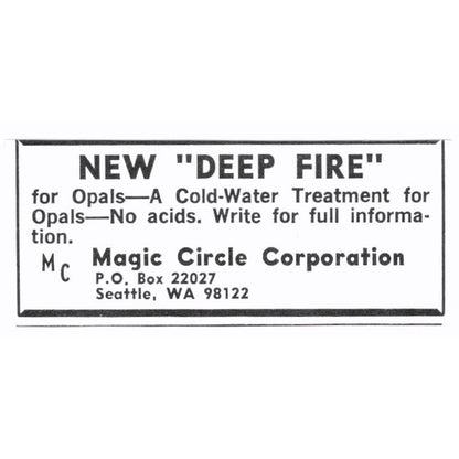 Magic Circle Corporation New Deep Fire Opals Seattle WA 1972 Ad AF8-S6