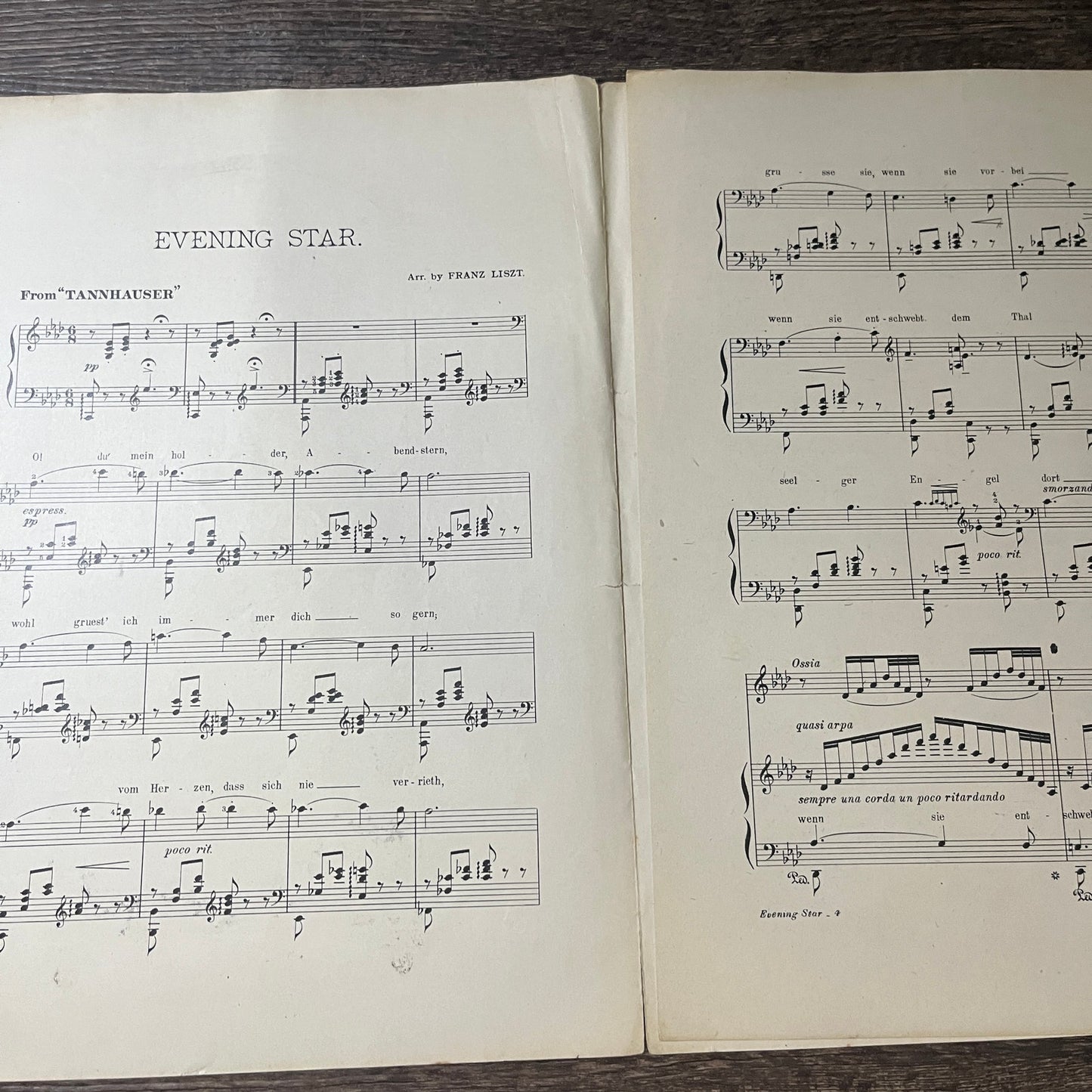 Evening Star from Tannhauser Transcription by Liszt 1907 Sheet Music V13