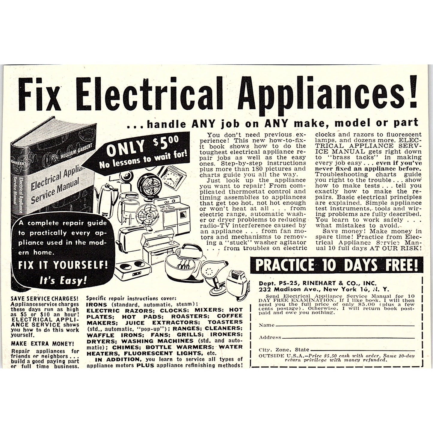 Rinehart & Co inc - Fix Electrical Appliances New York NY 1955 Ad AG1-5