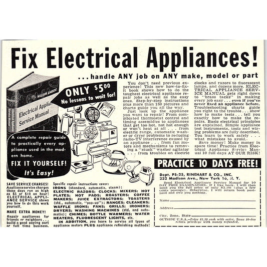 Rinehart & Co inc - Fix Electrical Appliances New York NY 1955 Ad AG1-5