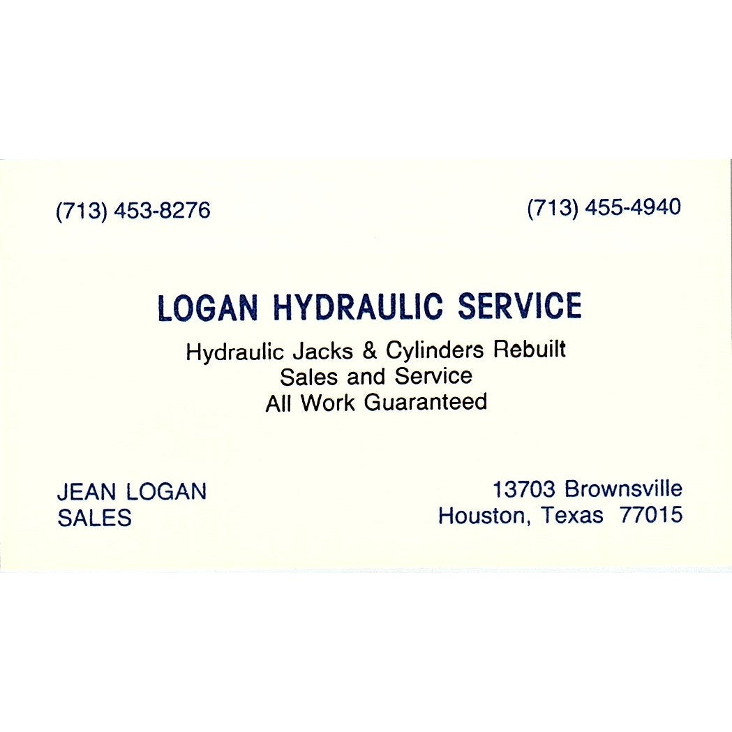 Logan Hydraulic Service Jean Logan Houston Texas Vintage Business Card SB4-B5