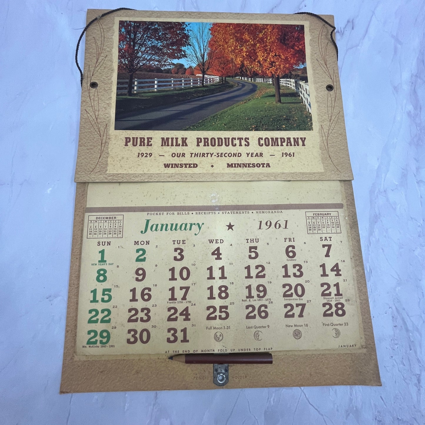 1961 Pure Milk Products Company Calendar Winsted MN V23