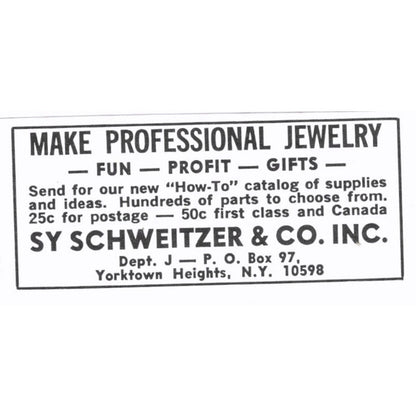 Sy Schweitzer & Co Professional Jewelry Yorktown Heights NY 1972 Ad AF8-S6
