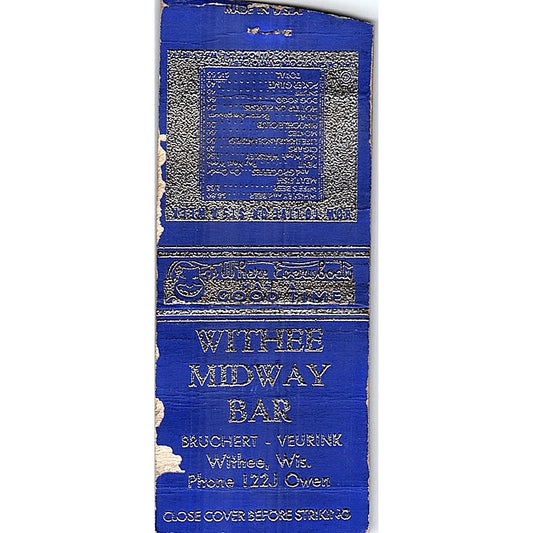 Withee Midway Bar Bruchert - Veurink Vintage Matchbook Cover SC7-Y11