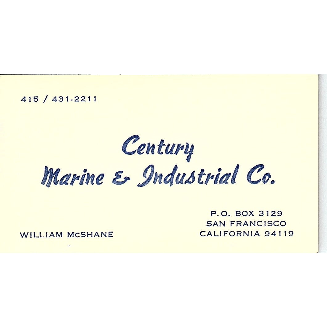 Century Marine & Industrial William McShane San Francisco Business Card SD9-B10