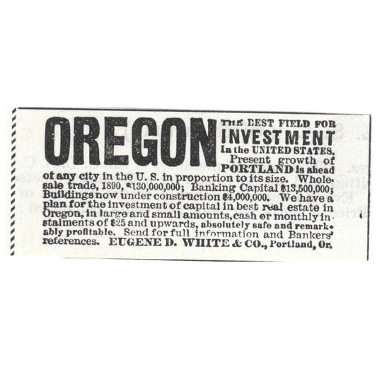 Portland Oregon Real Estate Eugene D. White & Co c1890 Victorian Ad AE9-CH2