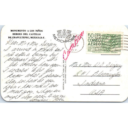 1958 Monumento Los Ninos Heroes Del Castillo De Chapultepec Mexico Postcard PE4