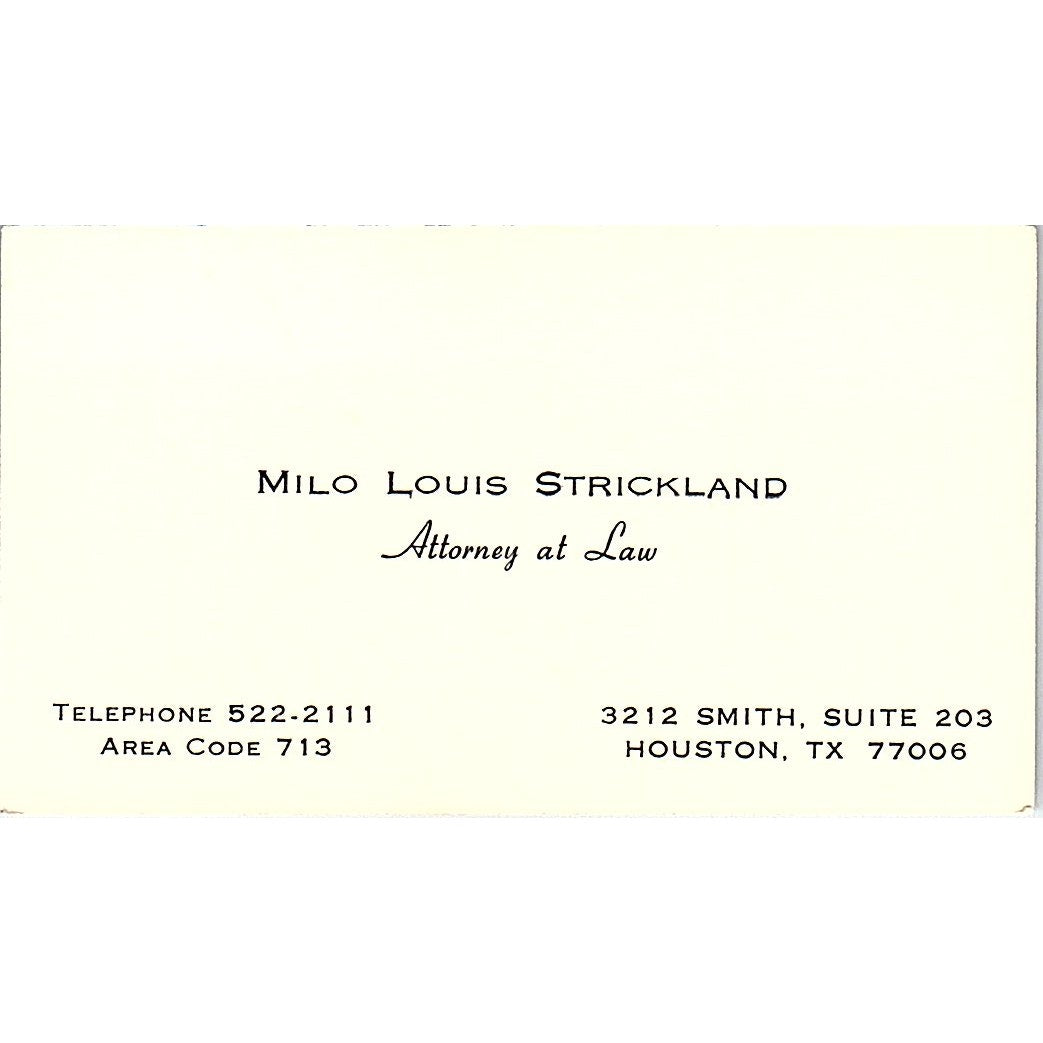 Milo Louis Strickland Attorney Houston Vintage Business Card SE3-B12