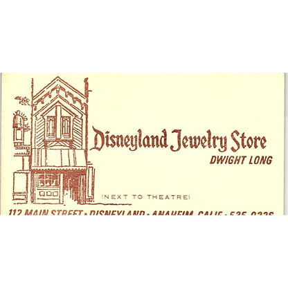 Disneyland Jewelry Store Dwight Long Anaheim CA Vintage Business Card SB4-B11