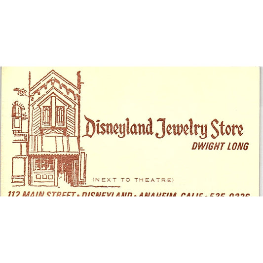 Disneyland Jewelry Store Dwight Long Anaheim CA Vintage Business Card SB4-B11