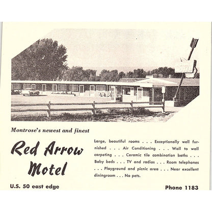 Red Arrow Motel Montrose CO 1958 Ad AG1-H6