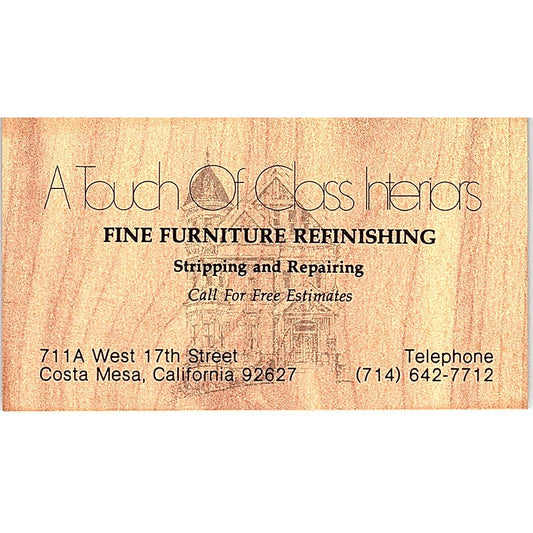 Fine Furniture Refinishing 17 Street Costa Mesa CA vintage Business Card SF3-B6